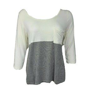 I.NER White Black Striped Colorblock Lightweight 3/4 Sleeve Top Womens Size XL‎